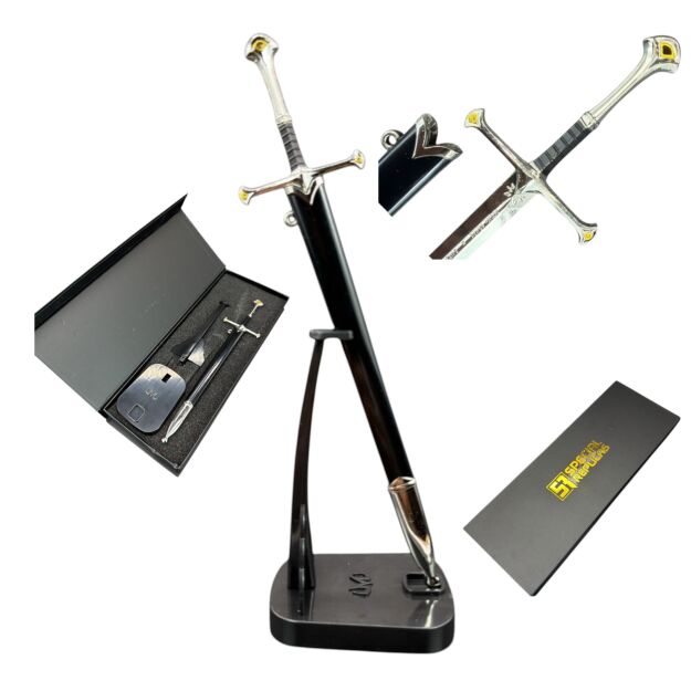 Mini Miecz Aragorna Anduril Inspirowany Lord Of The Rings Nożyk Do listów plus Stojak i pudełko prezentowe KW1121