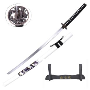 SMOCZA KATANA BIAŁA SAMURAJSKI MIECZ Z POCHWĄ + STOJAK SW1356