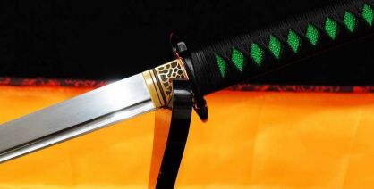 JAPANESE Samurai NINJA SWORD, 1095 High Carbon Steel layered Damascus, GREEN SAYA R331