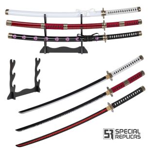 Roronoa Zoro Drewniany Miecz Katana 105cm Katany Japońskie Anime Cosplay miecz - Kitetsu/Shisui/Wado Ichimonji - 3 częściowy zestaw JT10000