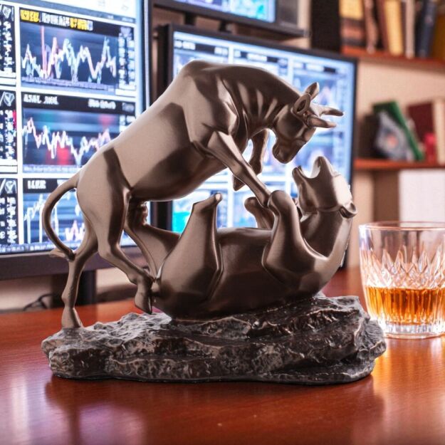 Walka Rynkowa — rzeźba brąz Walka Hossy z Bessą sygnowana 57 Special Replicas prezent dla inwestora dla szefa giełda kryptowaluty BULL-01