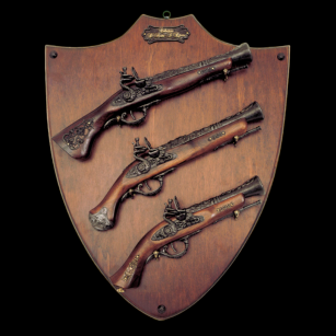 SET OF THREE GUNS ON WOODEN DASHBOARD (AG34/D1.01)