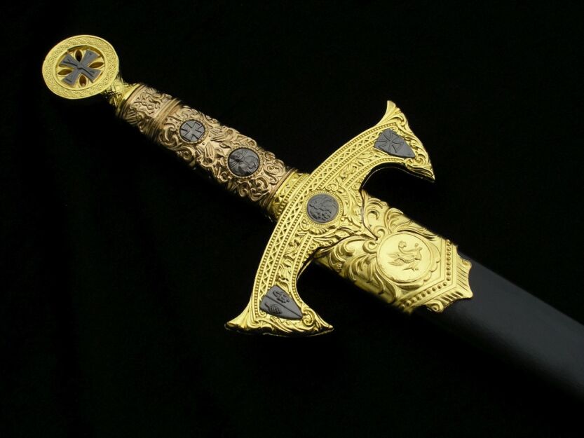ZŁOTY MIECZ TEMPLARIUSZY Z POCHWĄ JT6136GU MEGA HIT 84CM  Pasowanie Wojowników Maryi