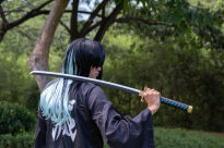 Miecz Wakizashi Krótka Katana Demon Slayer Tokitou Muichirou's Drewniany 77cm plus Stojak i Pas JT10655-W - 9